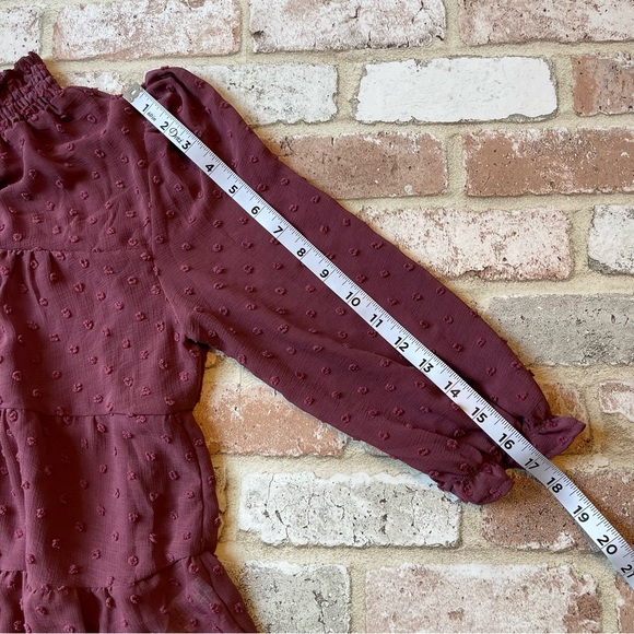 Monteau Maroon Mock Neck Long Sleeve Blouse Swiss Dot Sheer Women’s Size - Picture 10 of 10